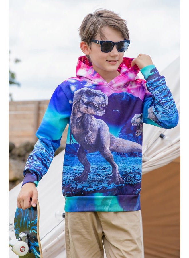 uideazone Hoodies for Boys Girls 3D Printed Hooded Sweatshirts Long Sleeve Pullover Hoody with Pocket 3-16Y, Multicolored Dinosaur, 5-6 Years - Image 2