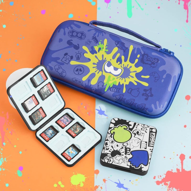 GLDRAM حقيبة حمل لنينتندو سويتش وسويتش OLED، بتصميم مستوحى من لعبة Splatoon 3، مجموعة ملحقات حمل مع علبة ألعاب وأغطية عصا التحكم - Image 5