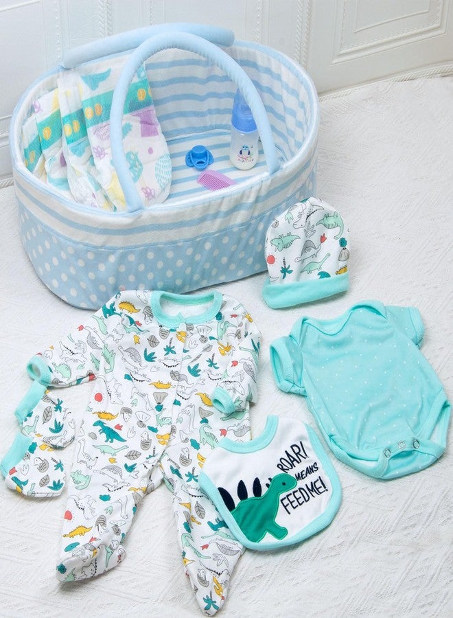 Pedolltree Reborn Baby Dolls Clothes Boy Blue Dinosaur Theme Accessories 13 Pcs Outfit Set for 17-22 Inch Newborn Baby Doll Boy with Blue Dot Bassinet - Image 5