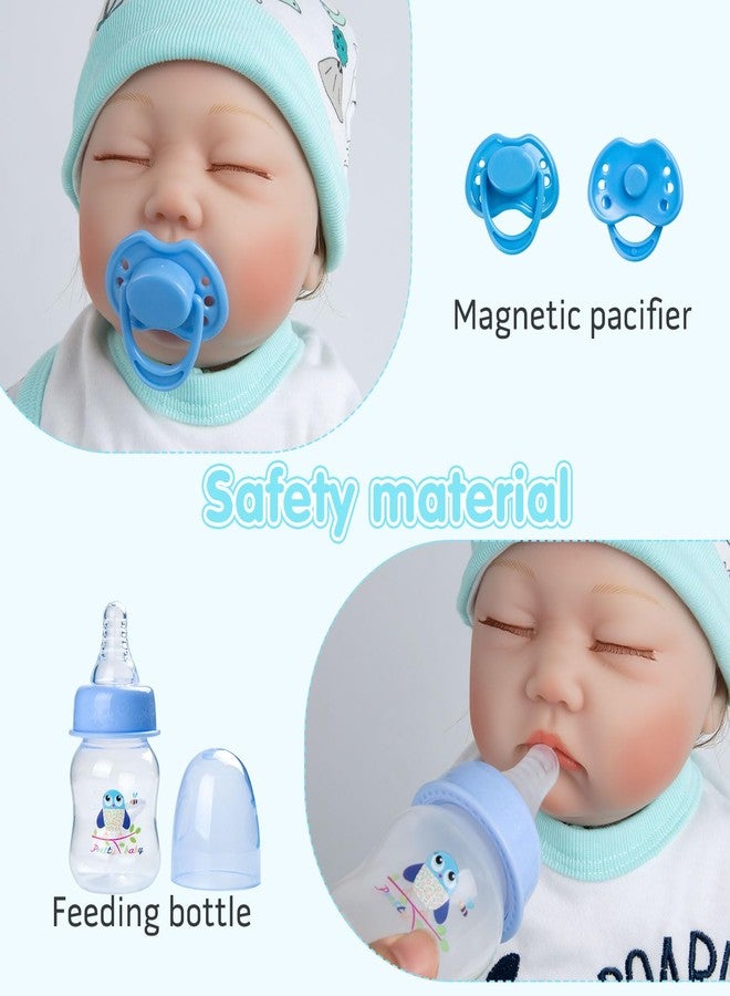 Pedolltree Reborn Baby Dolls Clothes Boy Blue Dinosaur Theme Accessories 13 Pcs Outfit Set for 17-22 Inch Newborn Baby Doll Boy with Blue Dot Bassinet - Image 2