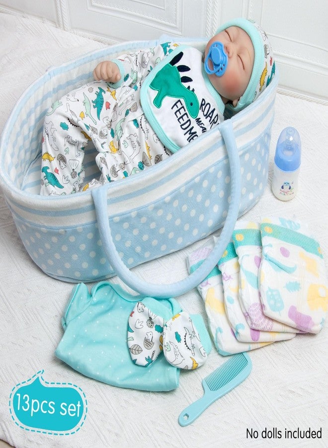 Pedolltree Reborn Baby Dolls Clothes Boy Blue Dinosaur Theme Accessories 13 Pcs Outfit Set for 17-22 Inch Newborn Baby Doll Boy with Blue Dot Bassinet - Image 4