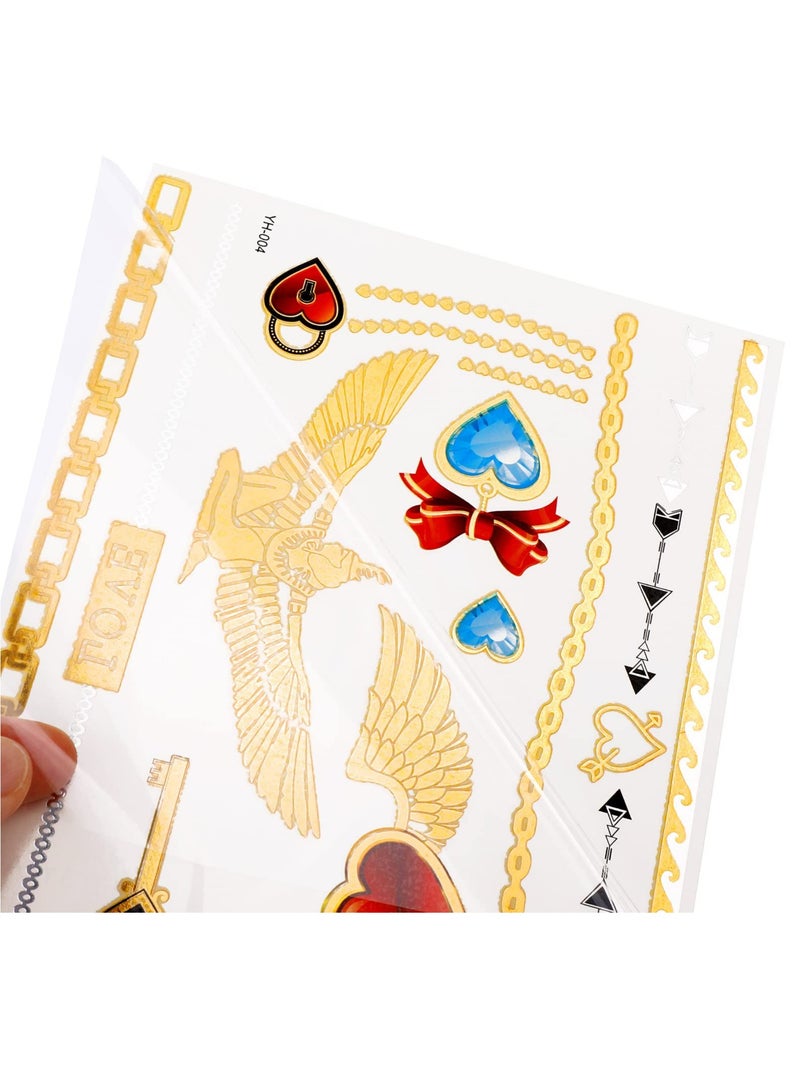 Metallic Temporary Tattoos for Women and Girls, 12 Sheets of Gold and Silver Glitter Designs, Stylish Fake Tattoos for Festivals, Parties, and Everyday Wear. - Image 5