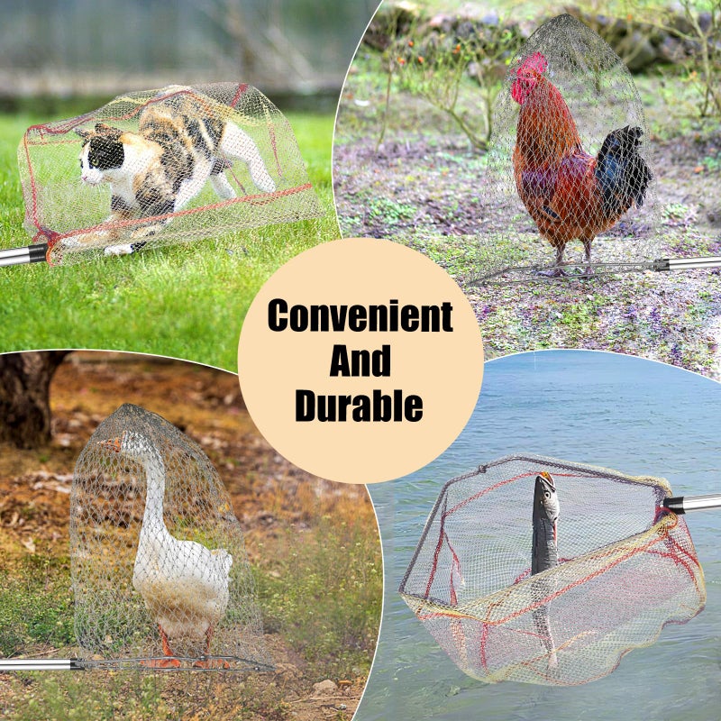 Woxnoc Chicken Catching Net 2 Pcs, Bird Catching Net, 32" to 80" Stainless Steel Poultry Catcher for Catching Small Chicken, Goose, Ducks, Fish, Birds(2 Nets, 1 Pole Included) - Image 3