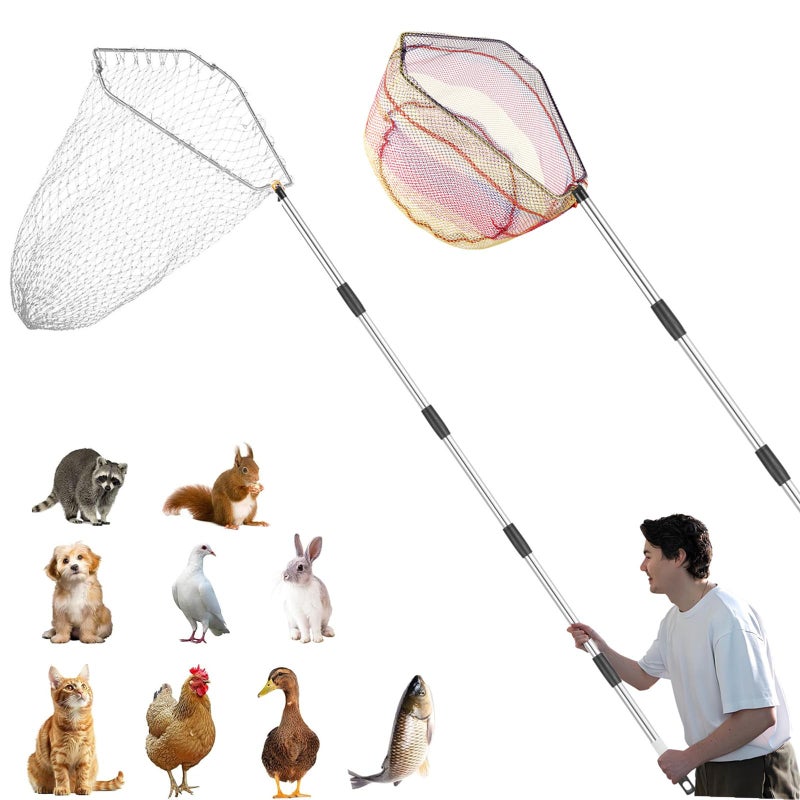Woxnoc Chicken Catching Net 2 Pcs, Bird Catching Net, 32" to 80" Stainless Steel Poultry Catcher for Catching Small Chicken, Goose, Ducks, Fish, Birds(2 Nets, 1 Pole Included) - Image 1