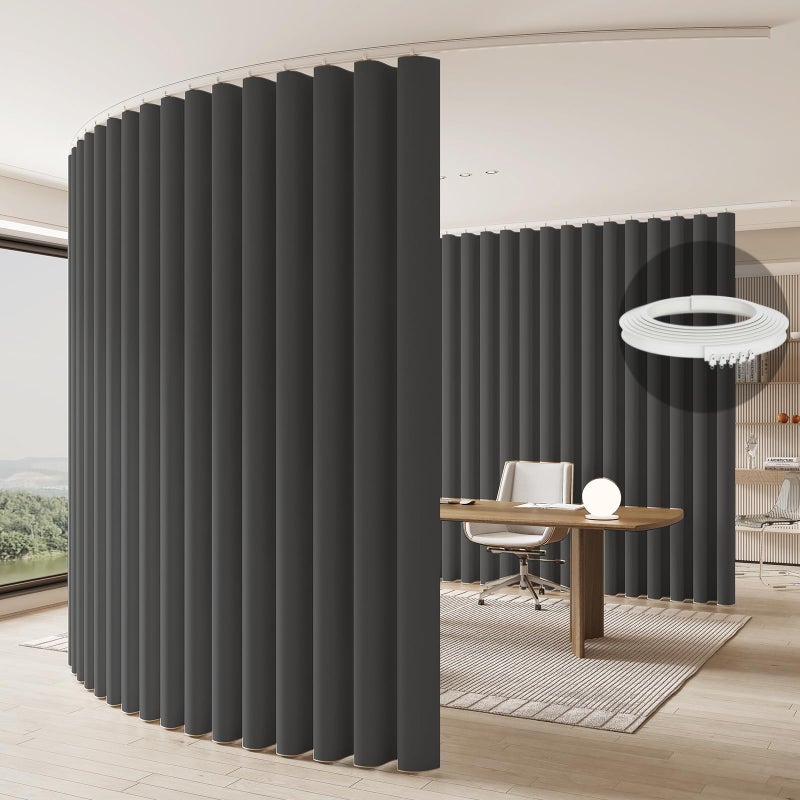 Jilron Room Divider Curtain CeilingTrack Set for Blackout and Privacy Gray Curtain  White Track 106 W x 84 L 1 Piece