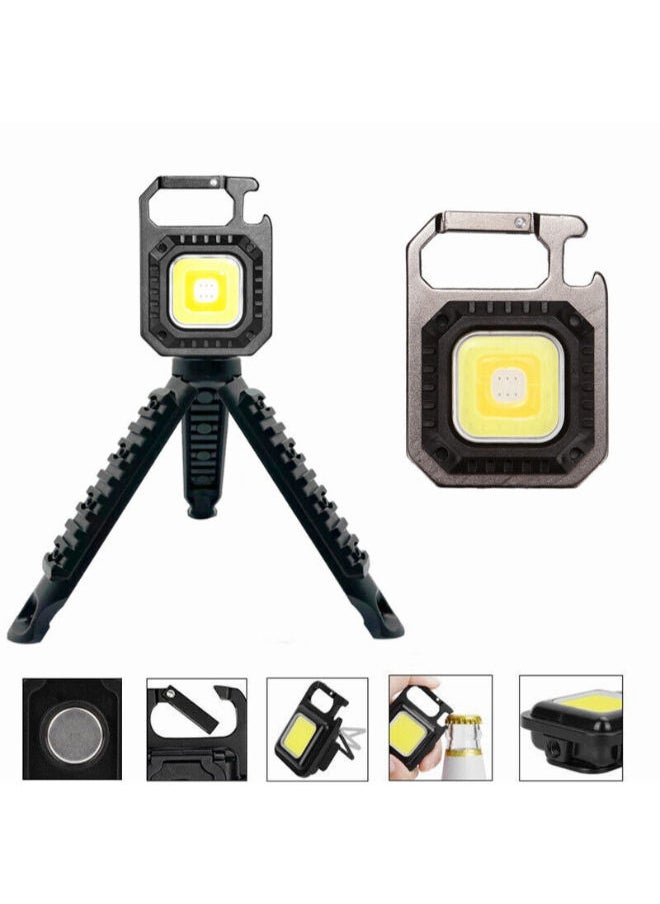 SHOPI - LED COB Flashlight,Keychain Light with Stand,500 Lumen Rechargeable Keychain Flashlights, 4 Light Modes Portable Pocket Light with Folding Bracket Bottle Opener for Camping,Emergency,Fishing - Image 1