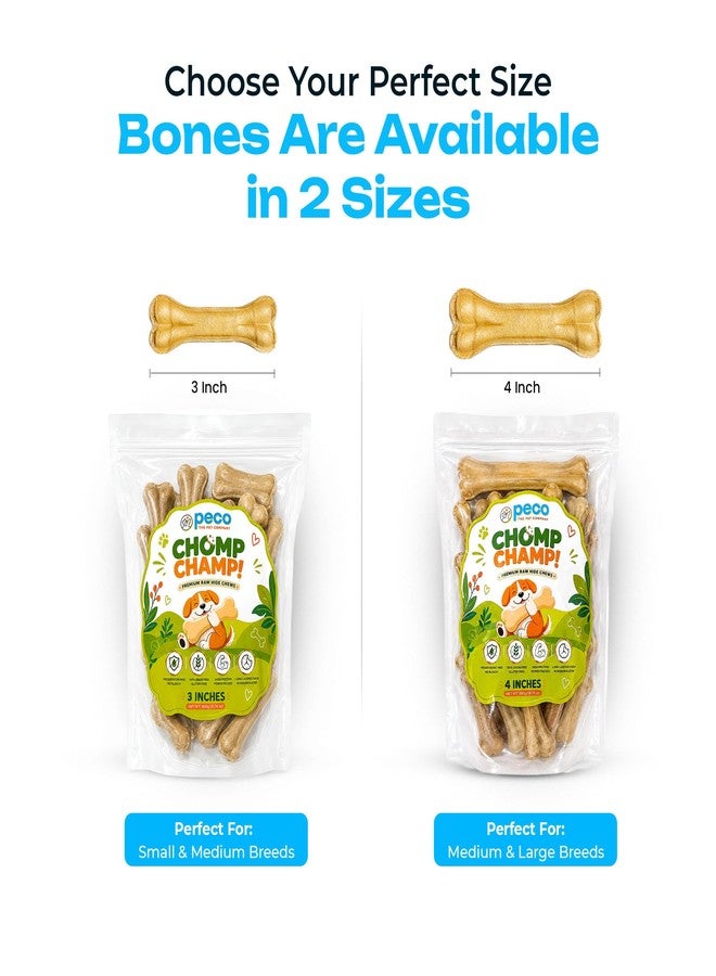 PECO Chomp Champ Premium Rawhide Dog Treats & Chew Bones for Dogs, 3 Inch, 900g Haddi Treat | Non-Bleached, Long-Lasting Dog Chew, High Protein & Low Fat, Natural Dental Chew for Small & Medium Breeds - Image 2
