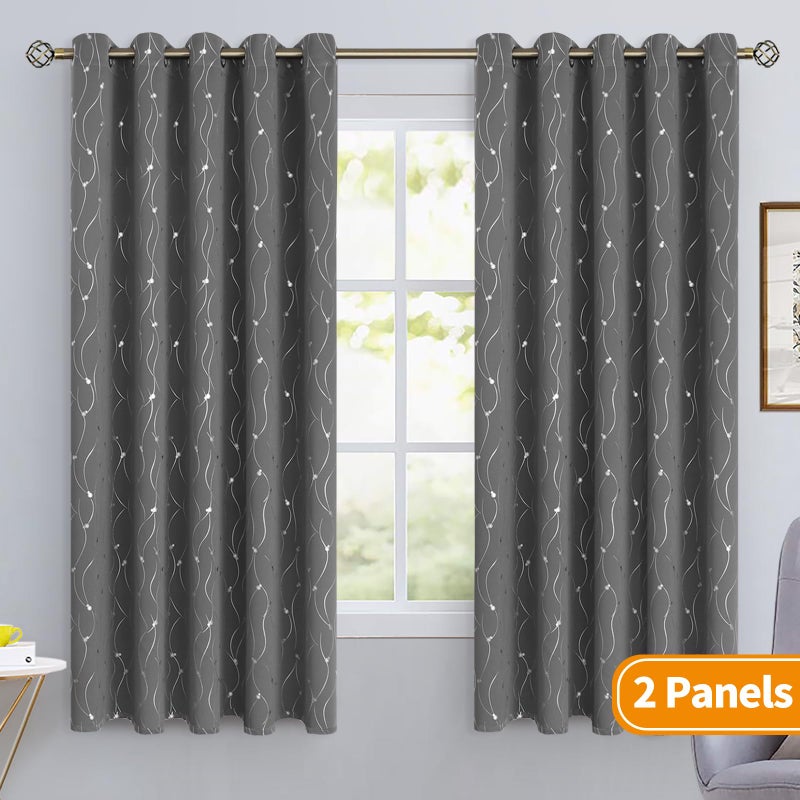 BGment الستائر Brgent Blackout 60 بوصة واسعة لغرفة النوم/غرفة المعيشة غرفة غامق الستائر النافذة الحرارية المعزولة مع خط ونقاط نمط 2 لوحات كل لوحات 60 × 63 بوصة رمادية داكنة - Image 2
