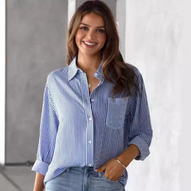 Women's Casual Long Sleeve Striped Blouse - Image 1