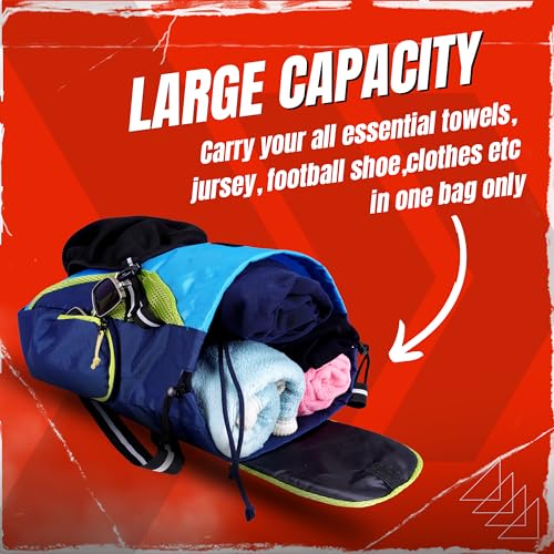 PANFIKH Thunder Drawstring Football Bag Kit Bags for Boys Basketball Bag's/Volleyball Bag/Skating with Adjustable Strap and Bottle Holder- Navy Blue - Image 2