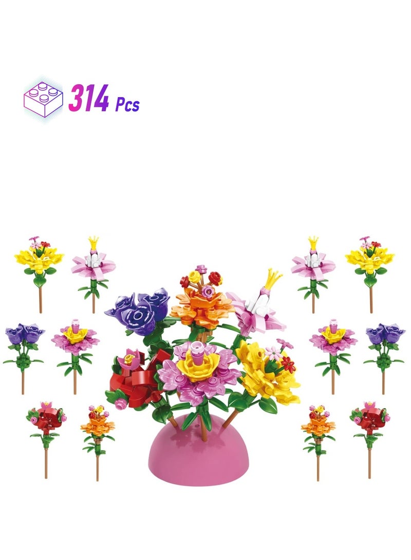 Zikra سلة زهور مع كتل بناء لإنشاء باقة مذهلة مع 314 كتلة بناء هدايا للفتيات والنساء 12 عبوة مجموعة نموذج باقة جميلة مع ألعاب داخلها - Image 1