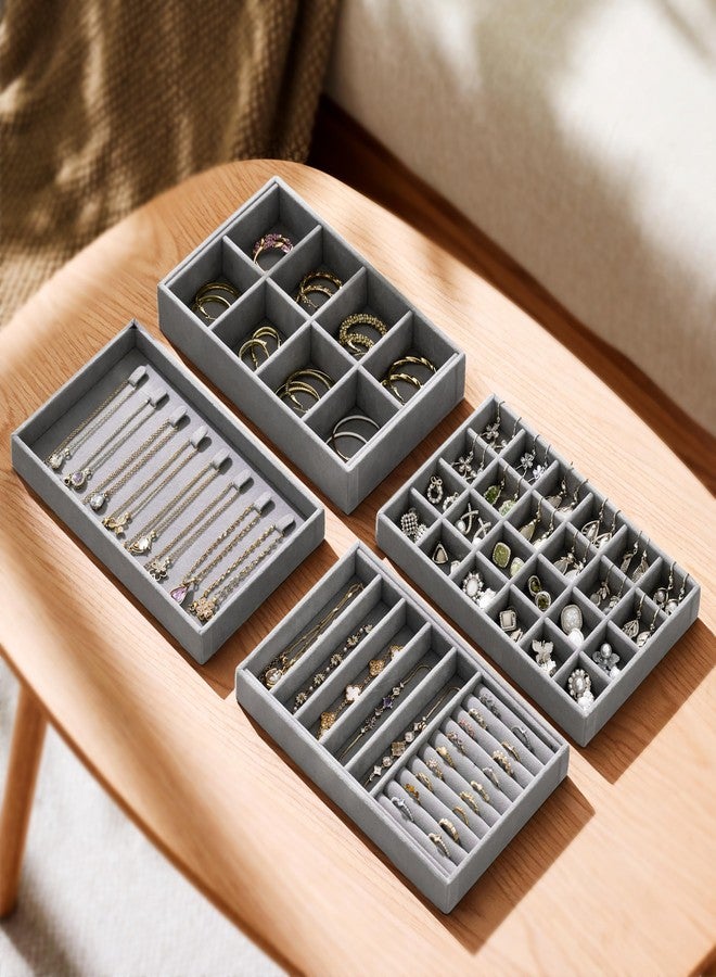 pickpiff Velvet Jewelry Drawer Organizer Trays - Stackable Jewelry Organizer Storage Inserts Set, 4-Layer Jewelry Tray Set for Earrings, Rings, Necklaces, Bracelets with Removable Dividers for Dresser & Vanity - Image 3
