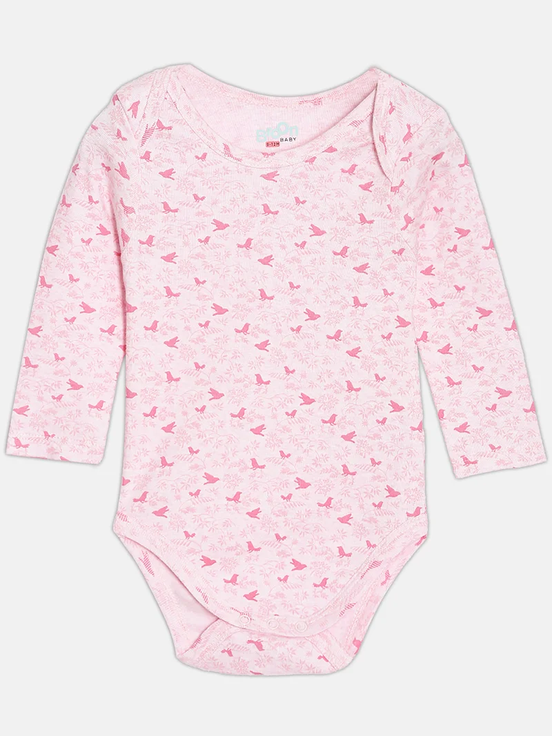 Broon Broon Infant Girls Pink and White Printed Pure Organic Cotton Bodysuit Pack of 2