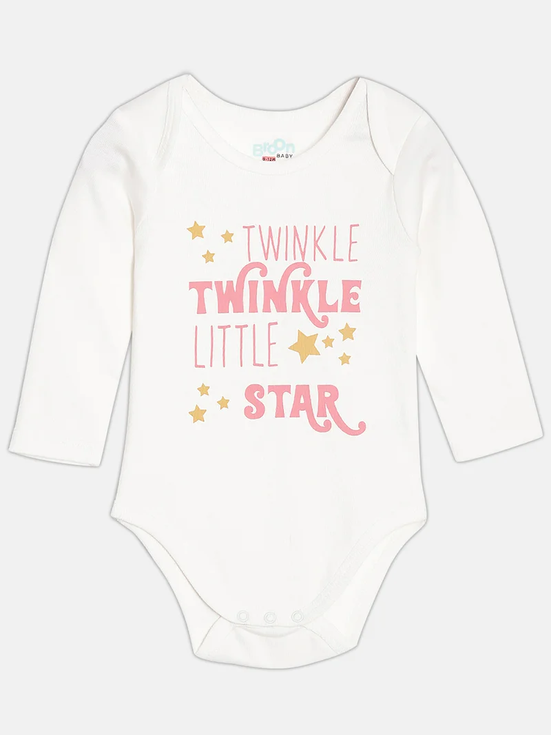 Broon Broon Infant Girls Pink and White Printed Pure Organic Cotton Bodysuit Pack of 2