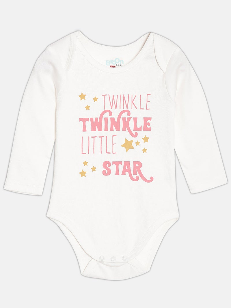 Broon Infant Girls Pink and White Printed Pure Organic Cotton Bodysuit Pack of 2 - Image 2