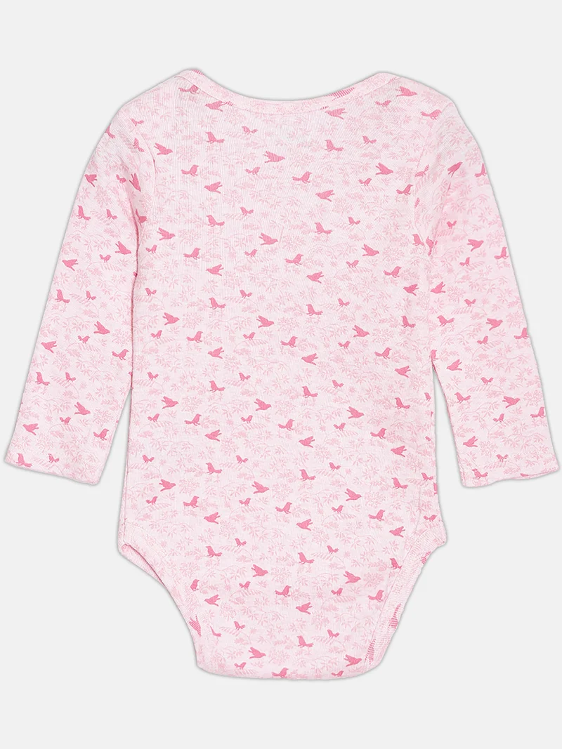 Broon Broon Infant Girls Pink and White Printed Pure Organic Cotton Bodysuit Pack of 2