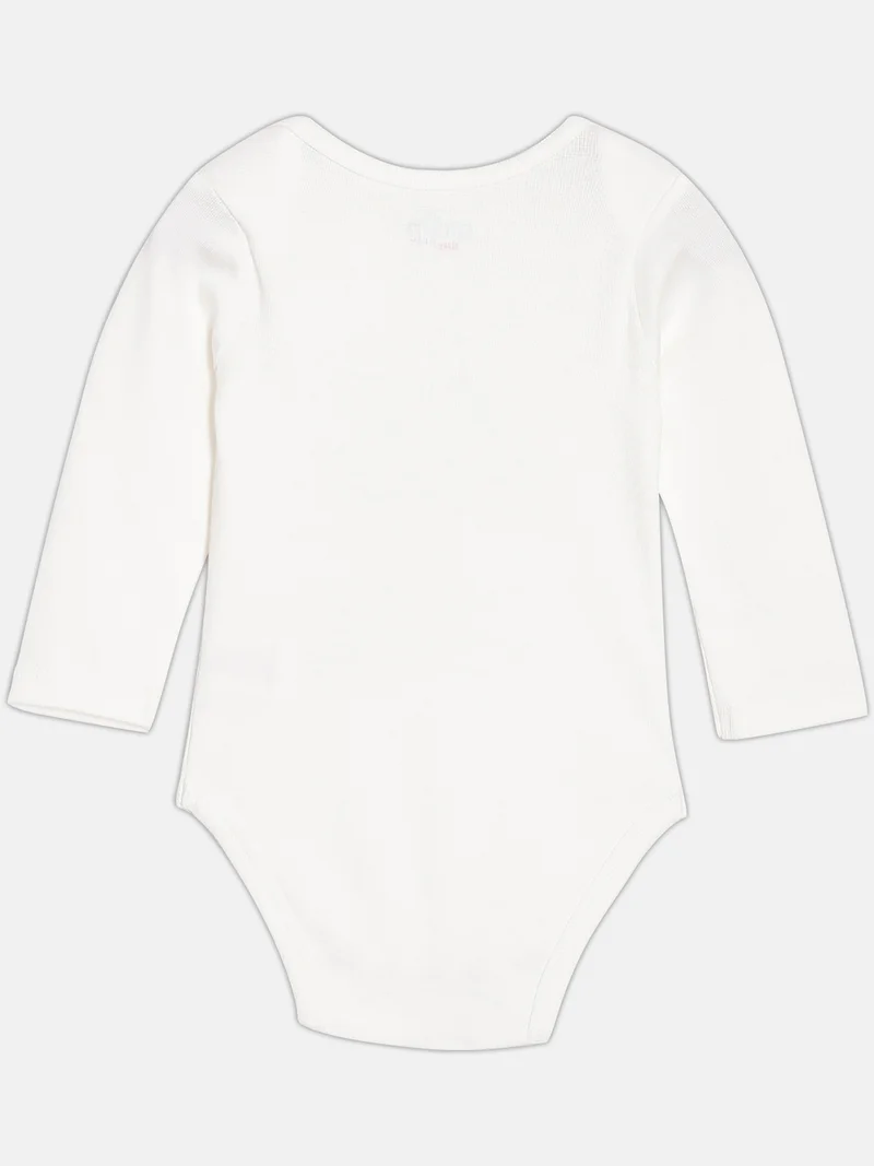 Broon Broon Infant Girls Pink and White Printed Pure Organic Cotton Bodysuit Pack of 2