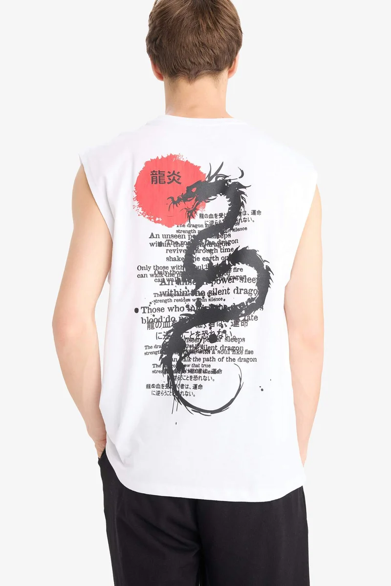 ديفاكتو Boxy Fit Printed Crew Neck Sleeveless Tank Top