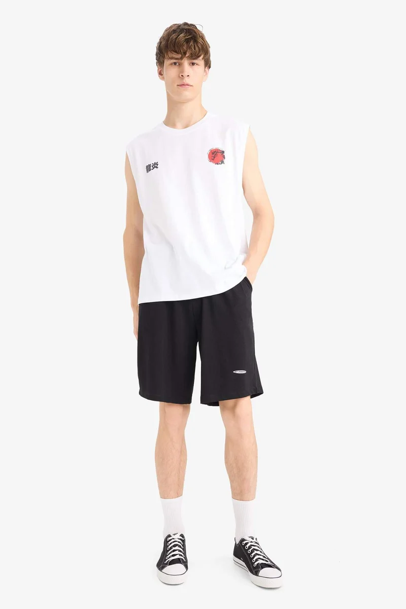 ديفاكتو Boxy Fit Printed Crew Neck Sleeveless Tank Top