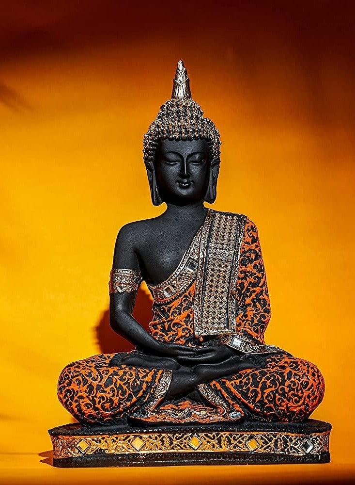 Polyresin 10" Sitting Buddha Idol Statue Showpiece for Home Decor Decoration and Gifting Item Orange and Black - Image 2