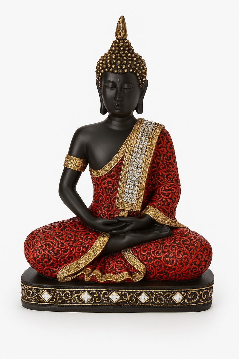 Polyresin 10" Sitting Buddha Idol Statue Showpiece for Home Decor Decoration and Gifting Item Orange and Black - Image 1