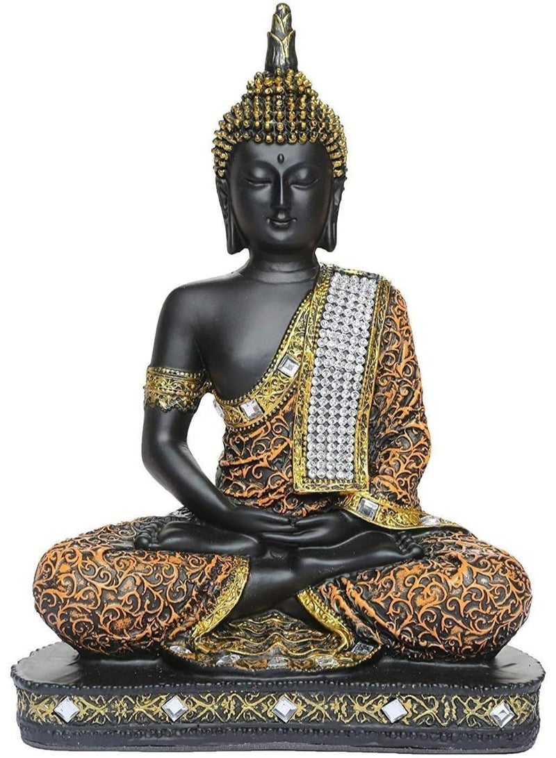 Polyresin 10" Sitting Buddha Idol Statue Showpiece for Home Decor Decoration and Gifting Item Orange and Black - Image 3