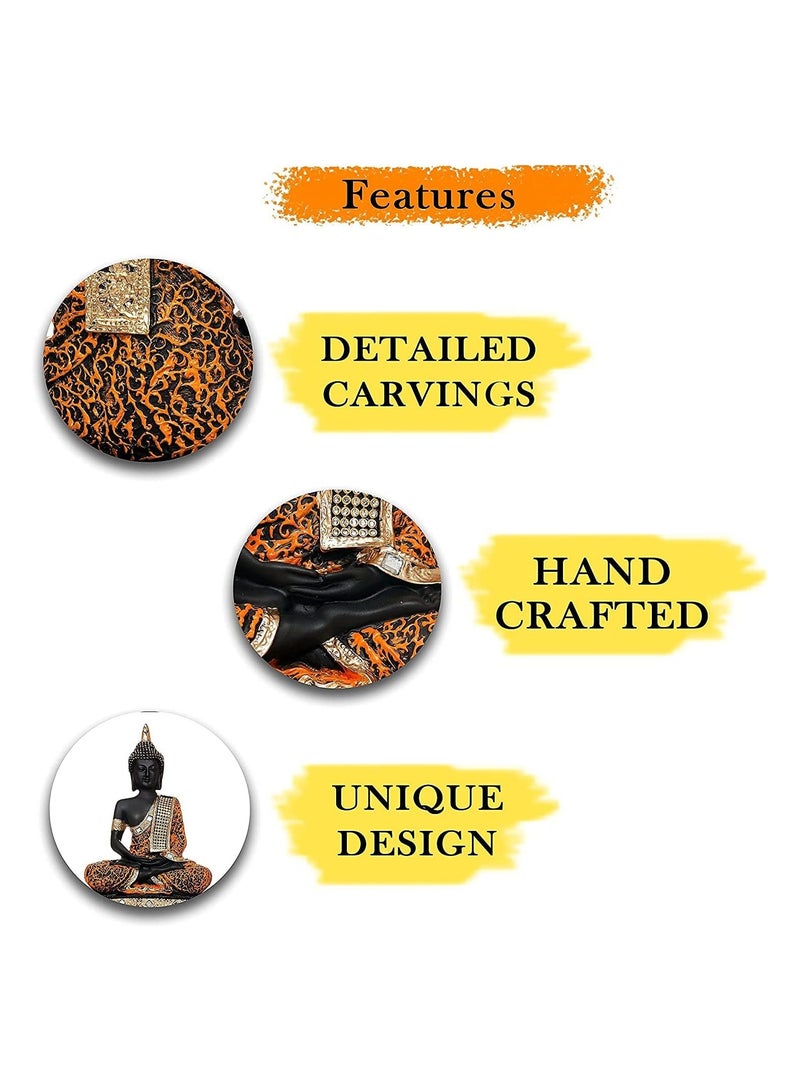 Polyresin 10" Sitting Buddha Idol Statue Showpiece for Home Decor Decoration and Gifting Item Orange and Black - Image 4