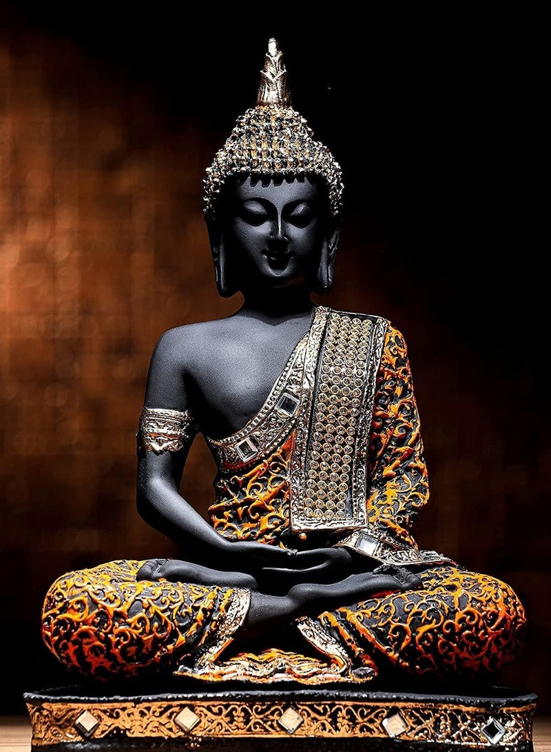 Polyresin 10" Sitting Buddha Idol Statue Showpiece for Home Decor Decoration and Gifting Item Orange and Black - Image 5