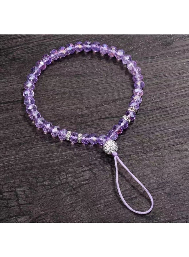 NIBEMINENT Beaded Phone Lanyard, Anti Lost Removable Wrist Strap, Short Crystal Bracelet Pendant, Phone Keychain Lanyard,Purple