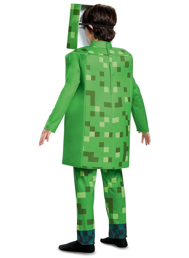 Minecraft Creeper Cosplay Costume Set Kids XL Green with 3D Pixelated Texture, Elastic Cuffs & Detachable Headpiece - Premium Polyester for Halloween, Cosplay, Parties & Gaming Events - Image 1