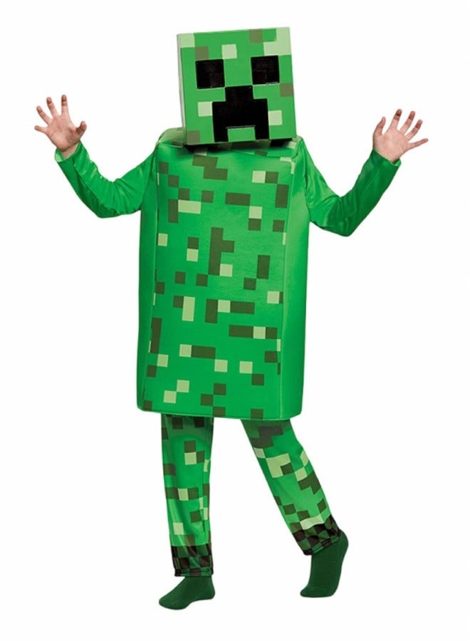 Minecraft Creeper Cosplay Costume Set Kids XL Green with 3D Pixelated Texture, Elastic Cuffs & Detachable Headpiece - Premium Polyester for Halloween, Cosplay, Parties & Gaming Events - Image 2