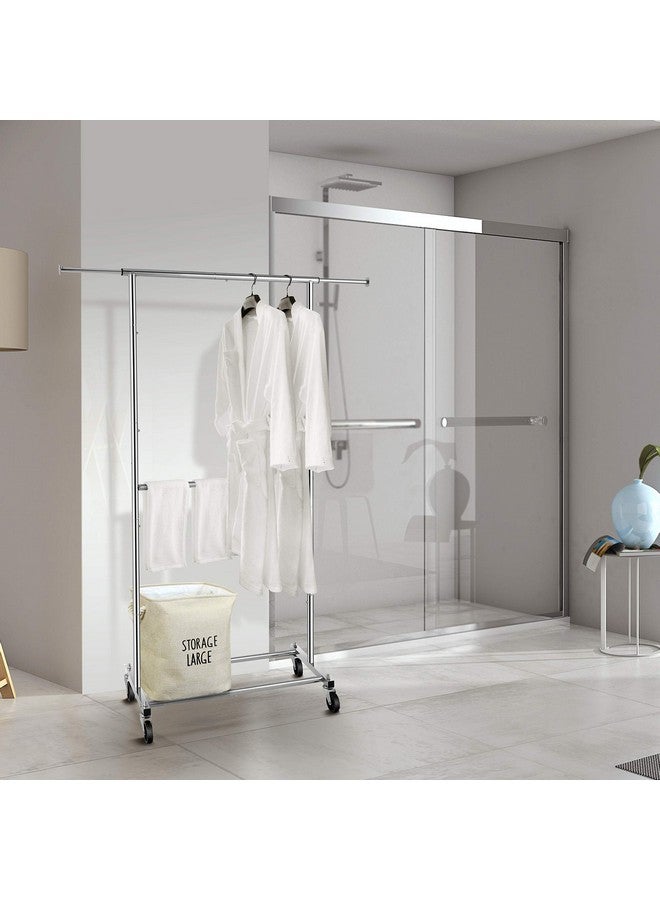 Simple Trending Double Rod Clothing Garment Rack, Rolling Clothes Organizer on Wheels for Hanging Clothes, Chrome - Image 2