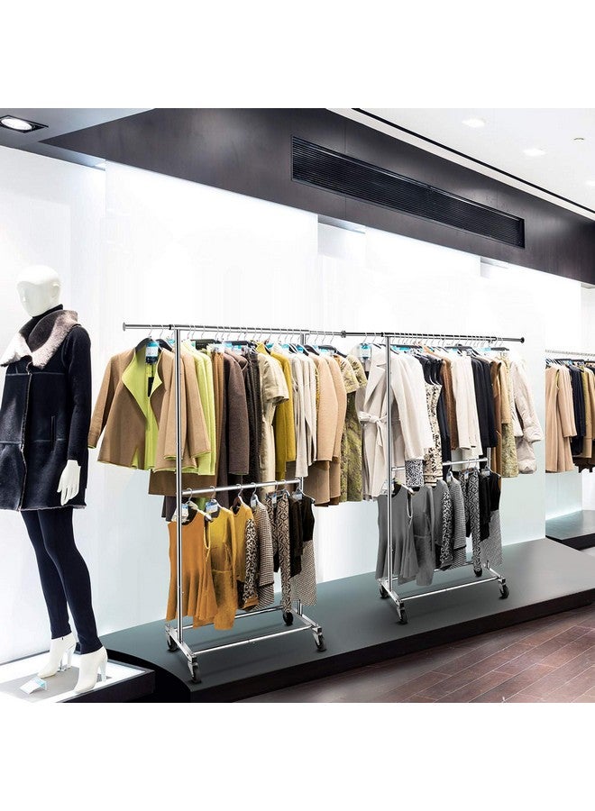 Simple Trending Double Rod Clothing Garment Rack, Rolling Clothes Organizer on Wheels for Hanging Clothes, Chrome - Image 5