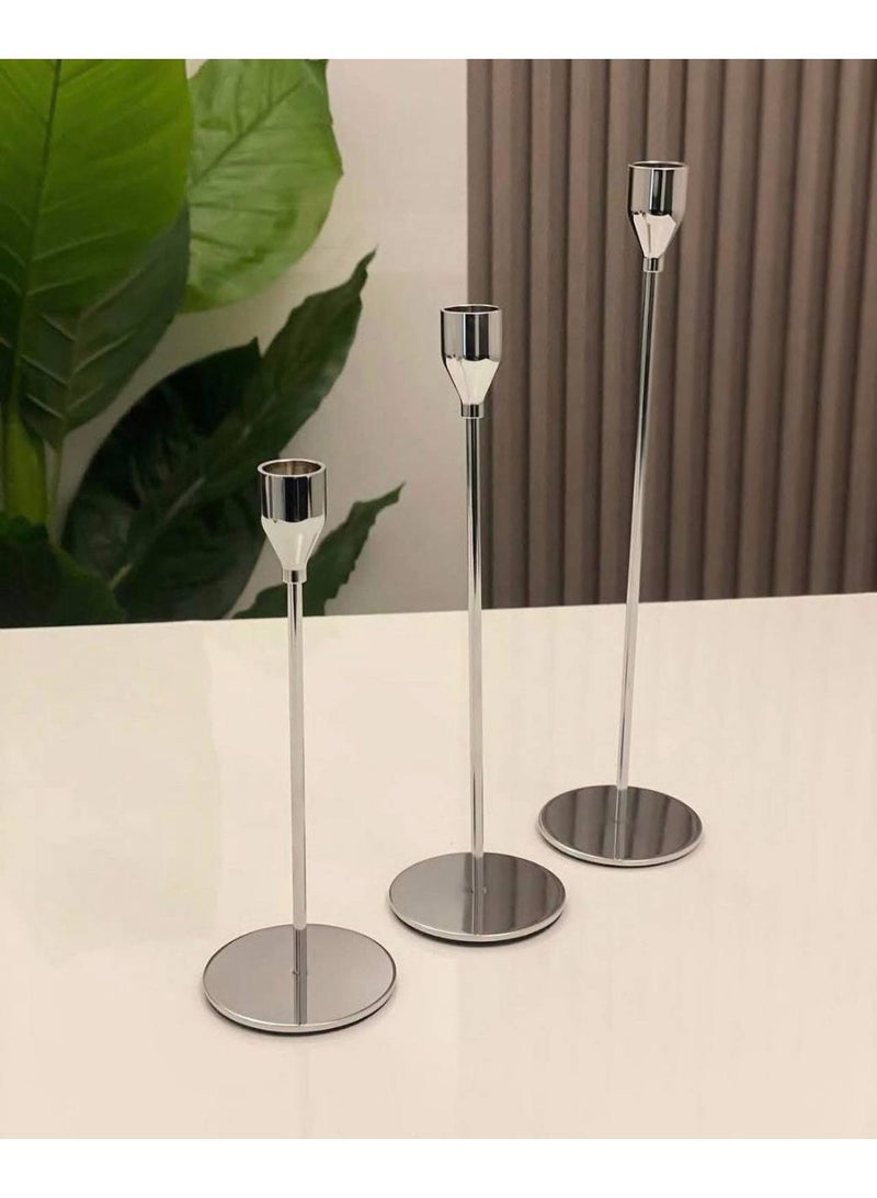 Set of 3 Candle Holders Metal Candle Holders Tall Candlesticks - Image 2