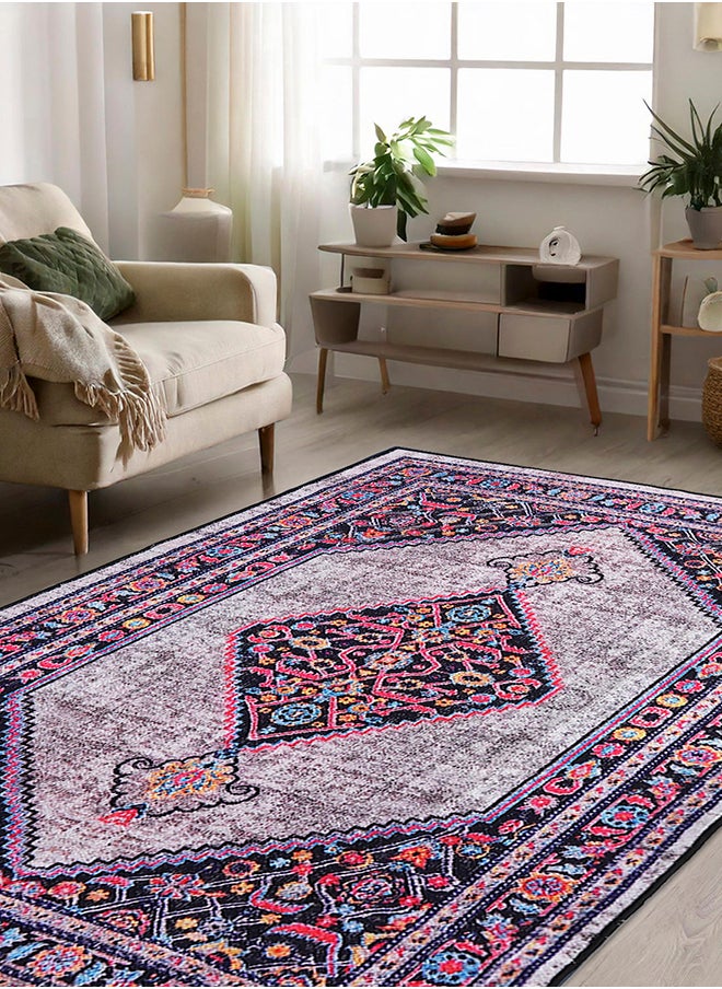 Status Contract Multi Printed Vintage Persian Carpet Rug Runner for Bedroom/Living Area/Home with Anti Slip Backing, 152 X 213 Cm  - Image 1