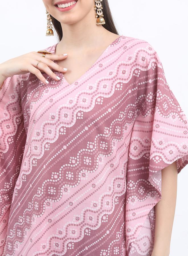 كيتش طقم كفتان بطبعات شاملة وبنطلون دهوتي من ستايلي - Image 4