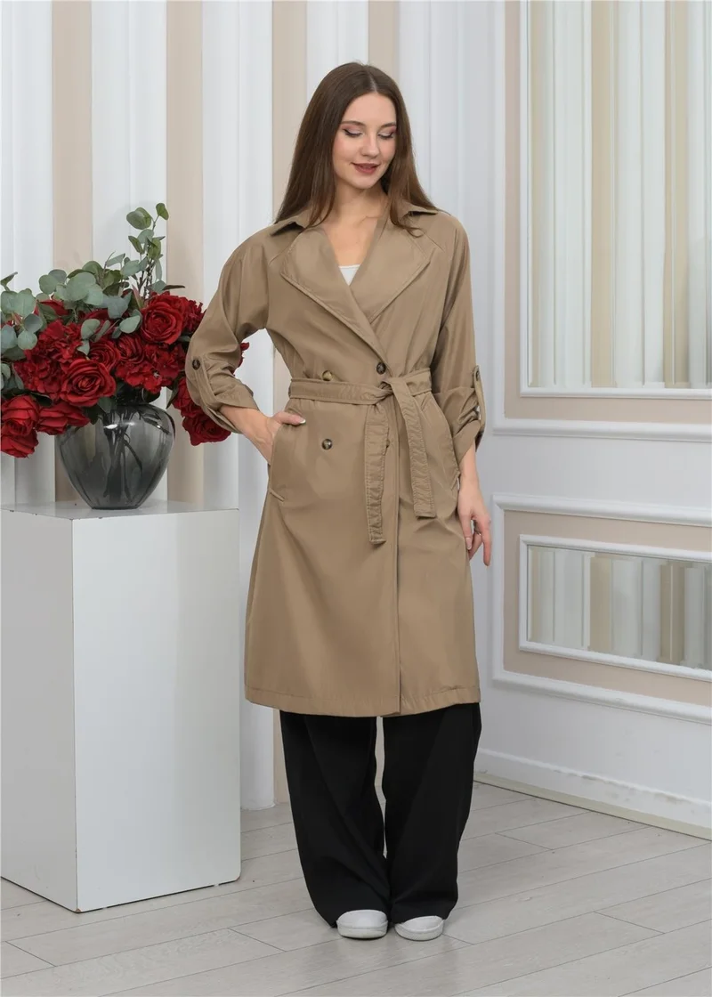 نوسيل New Season Oversize Long Trench Coat Tan