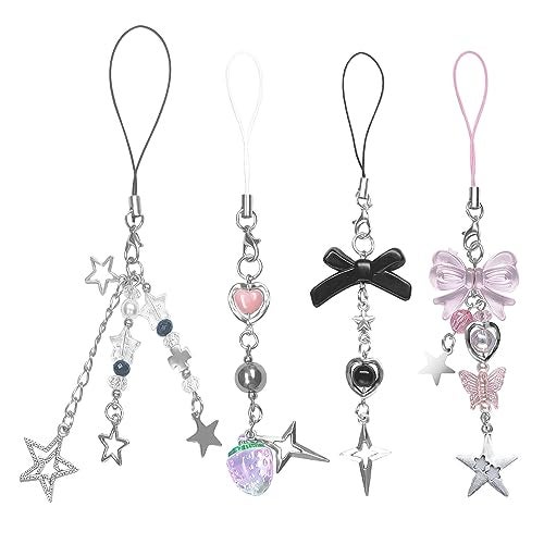 cioatu 4PCS Cute Phone Charms Aesthetic Y2K Cell Phone Charms Strap Pink Strawberry Butterfly Star PhoneCharm Y2K Accessories for Bag Keychain Airpods Camera Pendants Decor - Image 1
