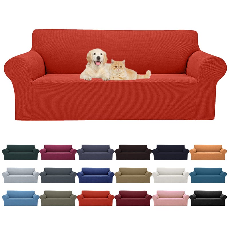 Cupuamon 2024 Newest Stretch Sofa Slipcovers Couch Cover for 3 Cushion Furniture Protector Sofa Covers with Elastic Bottom Jacquard Fabric Small Checks for Pets, Kids -Sofa, Pureed Pumpkin - Image 1