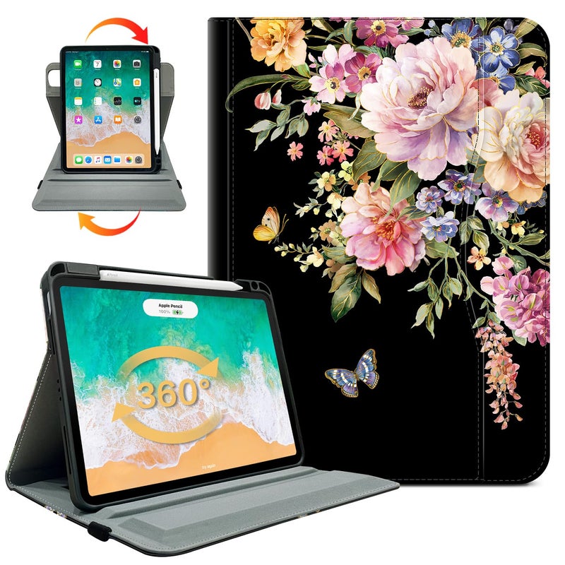 Vimorco for iPad Air M3/M2 11 Inch Case,for iPad Air 5th/4th Generation Cases 10.9-inch,for iPad Pro 11 Inch Case 4th/3rd/2nd/1st Generation 360 Degree Rotating Pencil Holder 4 Viewing Angles, Flower - Image 1