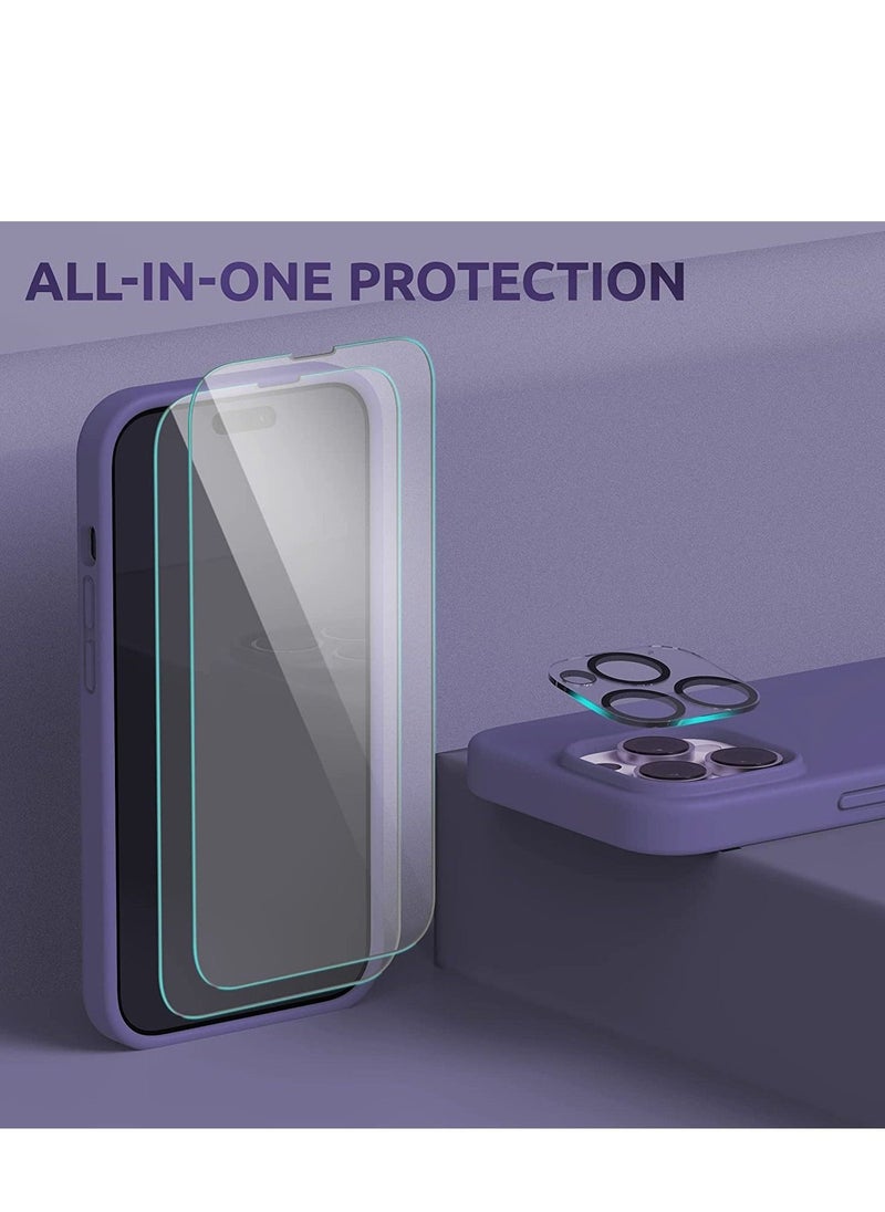 (4 in 1 iPhone 14 Pro MAX Case (6.7 inch 2022), Compatible with MagSafe, with 2 Screen Protector + 1 Camera Protector, Silicone Case for iPhone 14 Pro MAX (Purple)