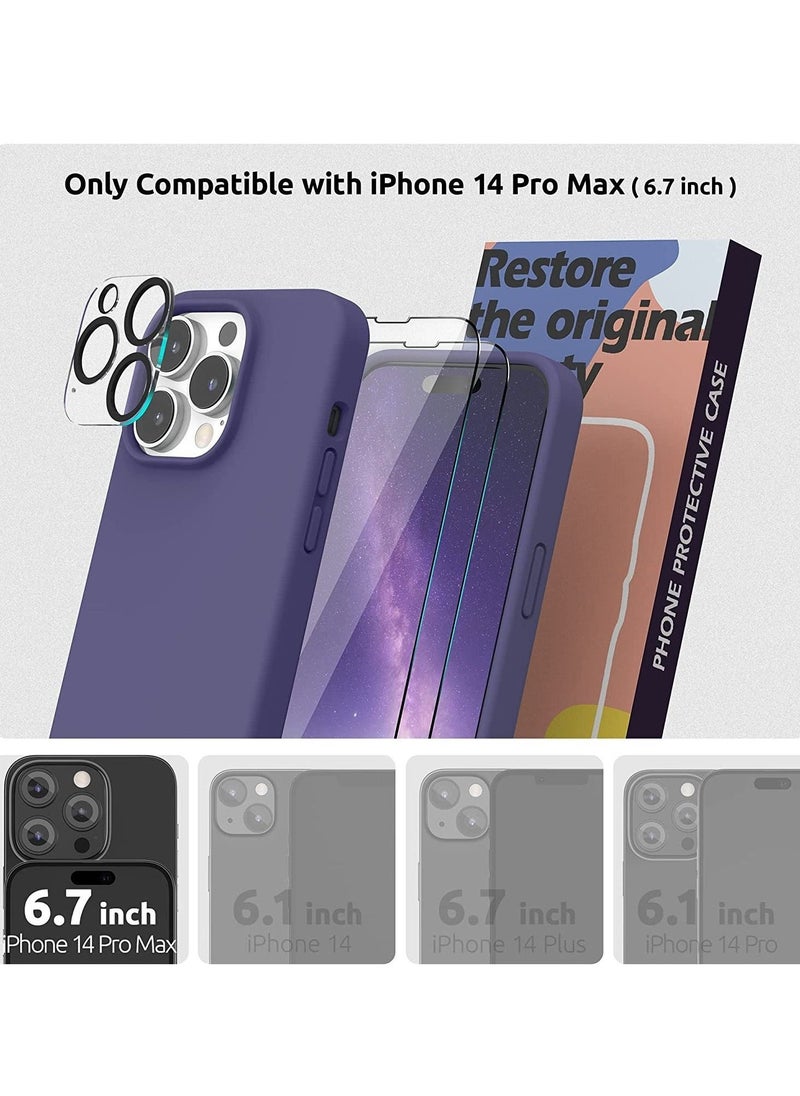 (4 in 1 iPhone 14 Pro MAX Case (6.7 inch 2022), Compatible with MagSafe, with 2 Screen Protector + 1 Camera Protector, Silicone Case for iPhone 14 Pro MAX (Purple)
