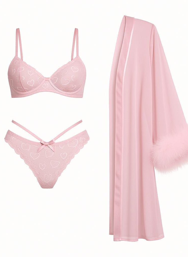 Sexy Lingerie with Robe, Short Robe Nightgown, Transparent Babydoll, 225 Baby Pink - Image 2