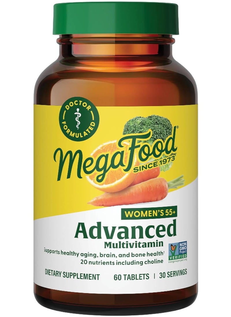 MegaFood Women's 55+ Advanced Multivitamin for Women Doctor-Formulated with Choline, Vitamin D3, Vitamin B12, Biotin Plus Real Food Optimal Aging, Vegetarian - 60 Tabs (30 Servings)  - Image 1