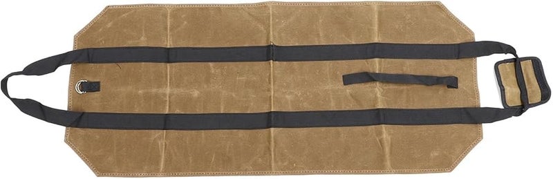 Khaki Waxed Canvas Firewood Log Carrier Bag With Handles For Camping Picnic - Image 1