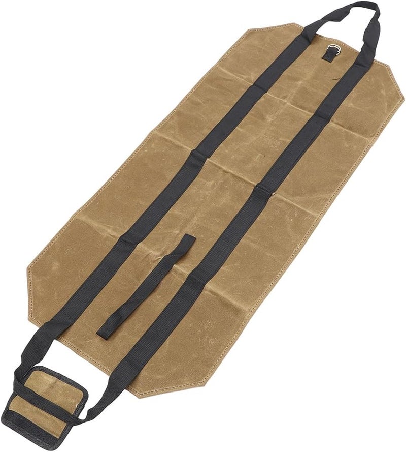 Khaki Waxed Canvas Firewood Log Carrier Bag With Handles For Camping Picnic - Image 4