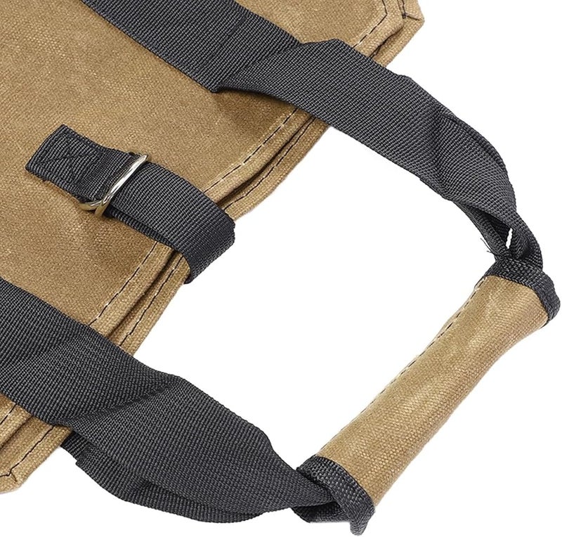 Khaki Waxed Canvas Firewood Log Carrier Bag With Handles For Camping Picnic - Image 3