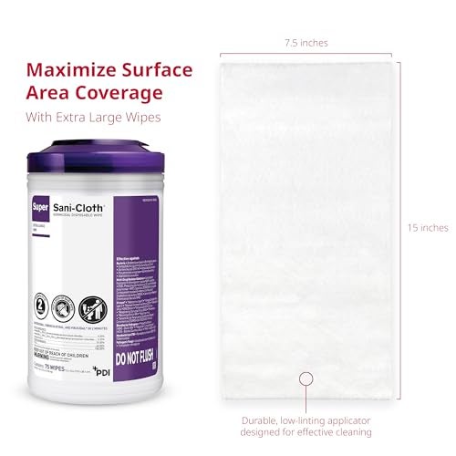 PDI Super Sani-Cloth Germicidal Disposable Wipe, Hospital-Grade Disinfection, Purple Top, 1 Canister of 75 X-Large 5'' x 8'' Wipes - Image 4