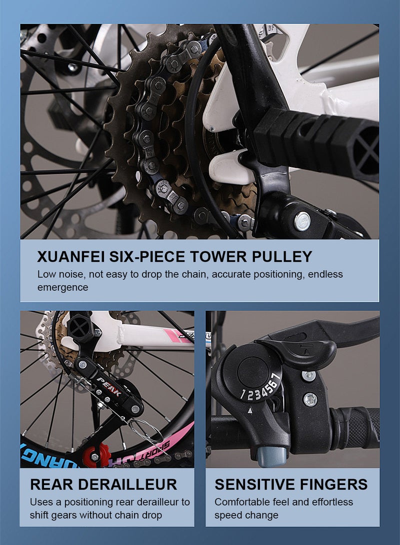 Mountain Bike 20 Inch, 7 Speed Dual Disc Brake Bicycle with Passengers Rear Seat Adjustable Seat and Basket, Kids Road Bike for 6-18 Years Boys and Girls