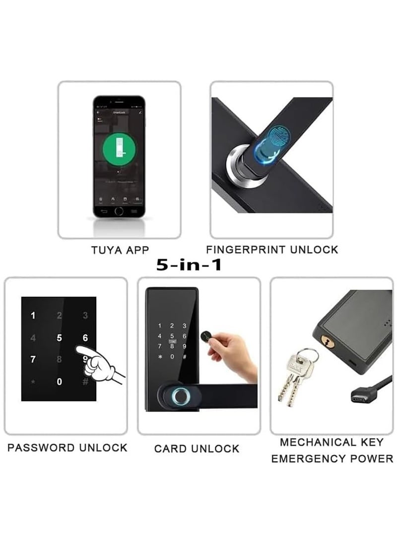 Generic - Smart Door Lock Keypad Door Lock with Handle Electronic Deadbolt Door Lock Digital Smart Door Lock 5-in-1Multi-function Smart door lock APP/Fingerprint/Card/Key/Code Unlock - Image 1